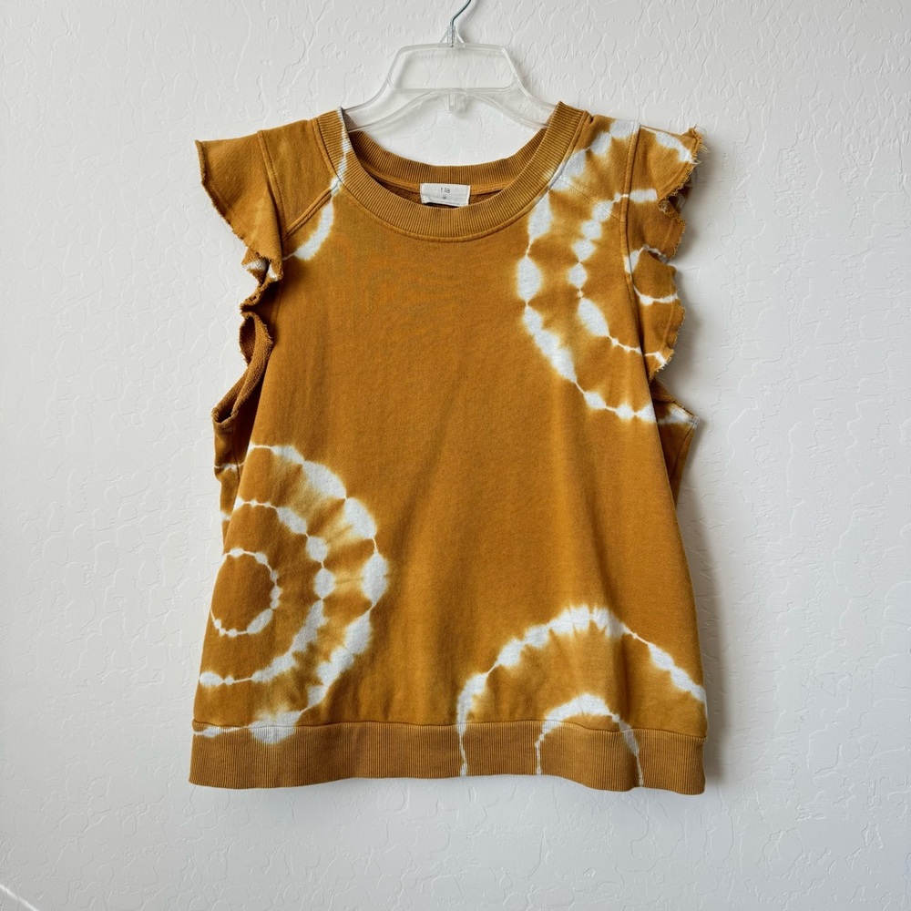 ANTHROPOLOGIE T.La Mustard and White Tie-Dye Ruffle Tank Top Size Medium